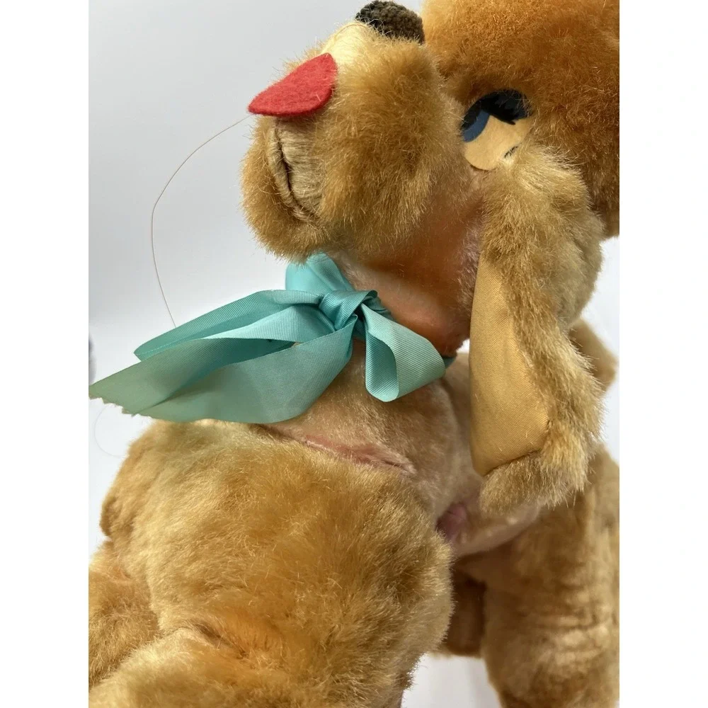 Vintage 1960s Japan Big Head Poodle Plush Dog Blue Eyes Red Tongue 14